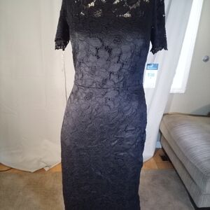 Chaps Black Sheath Midi Dress Short Sleeve Crew Neck Cocktail